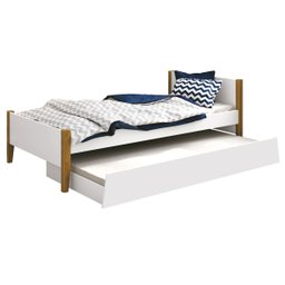 Cama Babá Solteiro com Auxiliar Simba Branco Fosco com Madeira - Reller - 1