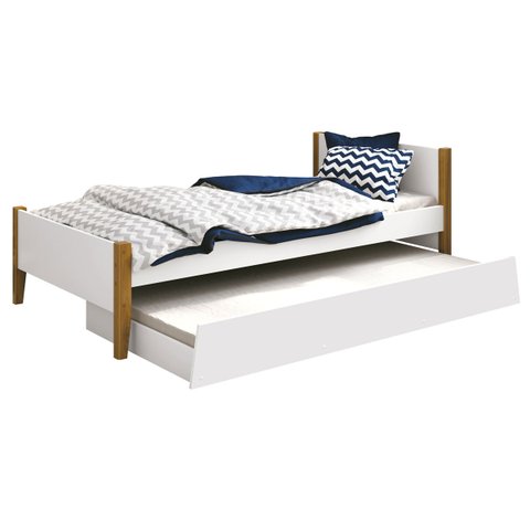 Cama Babá Solteiro com Auxiliar Simba Branco Fosco com Madeira - Reller