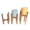 Trio de vasos decorativos Cachepot em barro com suporte de madeira - Marrom - 5