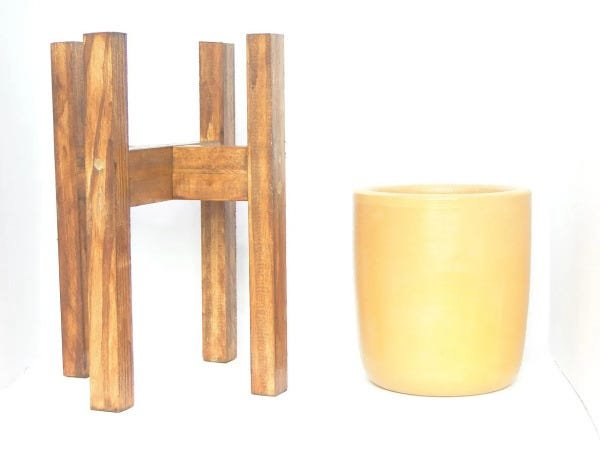 Trio de vasos decorativos Cachepot em barro com suporte de madeira - Marrom - 6
