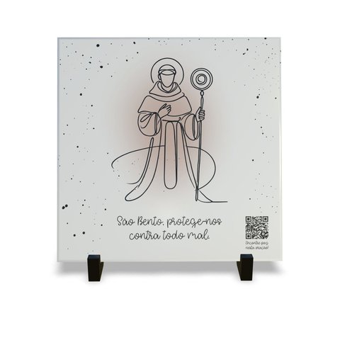 Azulejo Decorativo Religiosa com Qr Code Orações São Bento