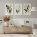 Ver imagem 5 de Kit 3 Quadros Verde Dourado Aquarela 60x80 com Vidro:branca