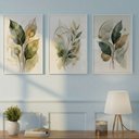 Ver imagem 3 de Kit 3 Quadros Verde Dourado Aquarela 60x80 com Vidro:branca