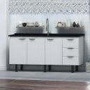 Ver imagem 1 de Gabinete Cozinha 3 Portas 3 Gavetas 100% MDF Multiuso 194cm:Branco