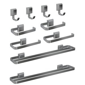 Kit Acessórios para Banheiros 10 Pçs Toalheiro Duplo Luxo Prata