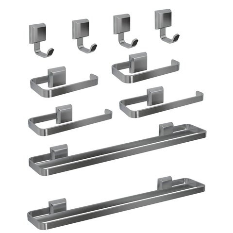 Kit Acessórios para Banheiros 10 Pçs Toalheiro Duplo Luxo Prata