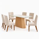 Ver imagem 2 de Conjunto Sala de Jantar Mesa Olivia 160cm Tampo MDF e Vidro Canto Arredondado 6 Cadeiras Maitê