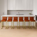Ver imagem 1 de Banqueta Cozinha Alta com Encosto Industrial Kit 6 Dourado Lirina Pu Nozes C05 - D'Rossi