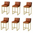 Ver imagem 2 de Banqueta Cozinha Alta com Encosto Industrial Kit 6 Dourado Lirina Pu Nozes C05 - D'Rossi