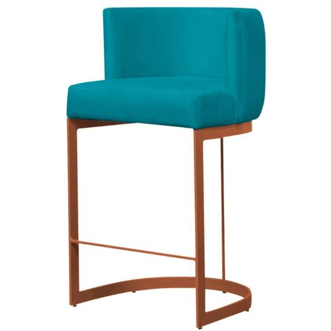 Banqueta Decorativa Emily Base Metal Bronze:azul Turquesa
