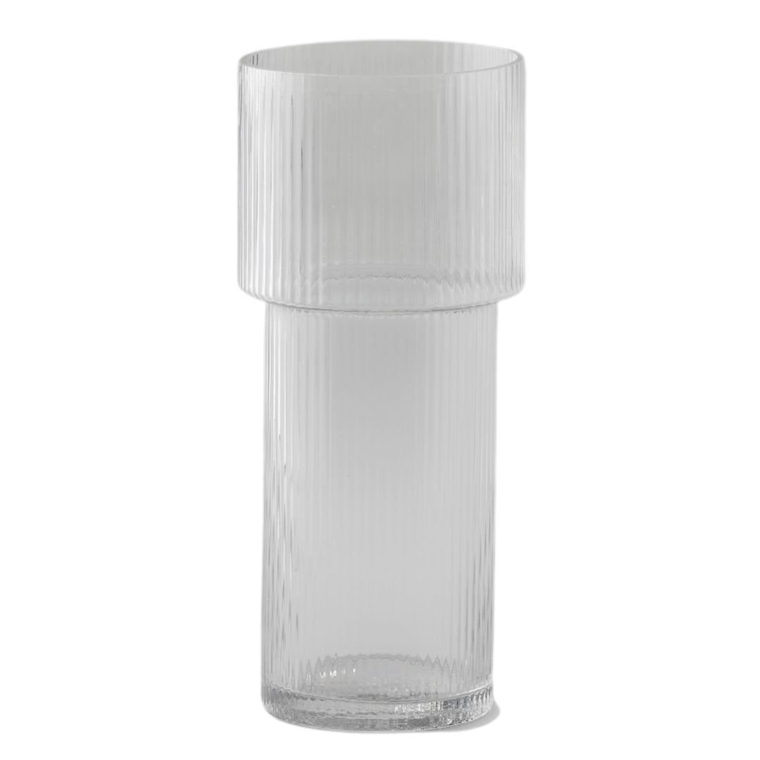 Vaso de Vidro Plissado com Boca Trabalhada Transp 10,5X24,5cm Bekasa W3322 - 1