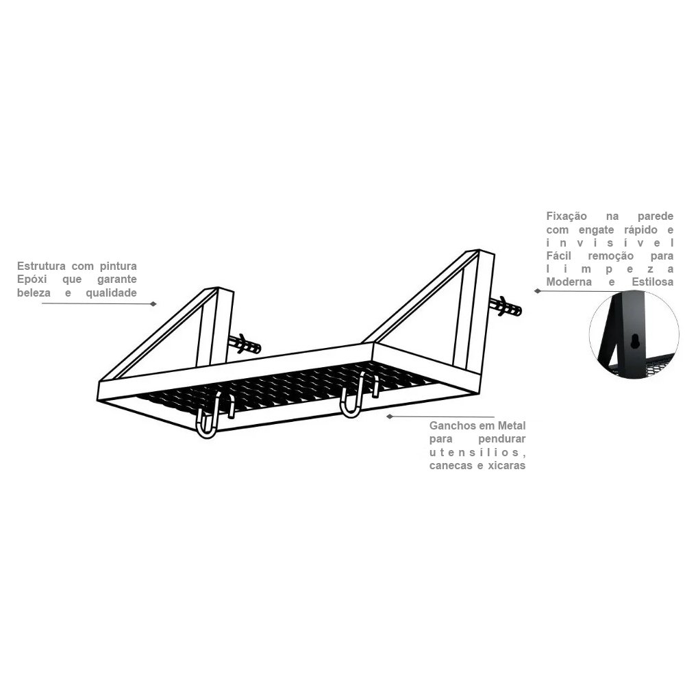 Prateleira Industrial Decorativa Luna 40cm Para Lavanderia Ou Porta Temperos Condimentos Cozinha - 6