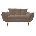 Ver imagem 2 de Kit Namoradeira + Poltrona Decorativa Opala Suede Capuccino Pés Madeira Ms Decor
