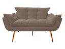 Ver imagem 2 de Kit Namoradeira + Poltrona Decorativa Opala Suede Capuccino Pés Madeira Ms Decor
