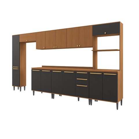 Armário de Cozinha Completa 400cm Canela/Preto Elara Kappesberg