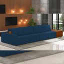 Ver imagem 2 de Sofá Ilha Modular para Sala 432cm com Puff Dublin K01 Veludo Azul Sintético Caramelo - Lyam Decor