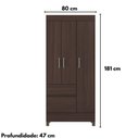 Ver imagem 2 de Guarda Roupa Solteiro Wend 3 Portas 2 Gavetas MDP Café Touch Demóbile
