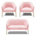 Ver imagem 1 de Sofá Namoradeira e 2 Poltronas Pé de Ferro Dourado Stella Suede D03 - D'Rossi Rosa Bebê