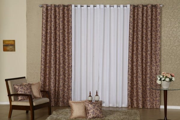 Cortina Sophia Re9casa Para Quarto ou Sala 5,60x2,60m Cor Avelã E Branco - 1
