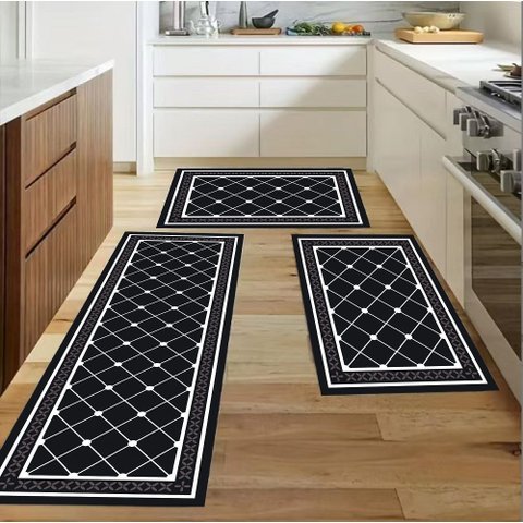 Jogo Tapete de Cozinha 3 Peças Antiderrapante Picasso Elegante Sultan 100% Poliéster