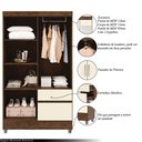 Ver imagem 3 de Guarda Roupa Solteiro Abruzzo 4 Portas de Bater 2 com Espelhos 2 Gavetas Nogueira/offwhite G98 - Gra
