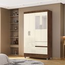 Ver imagem 1 de Guarda Roupa Solteiro Abruzzo 4 Portas de Bater 2 com Espelhos 2 Gavetas Nogueira/offwhite G98 - Gra