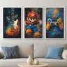 Kit 3 Quadros Canvas Quarto Menino Rock e Gamer-mold.branca:90x60cm - 1