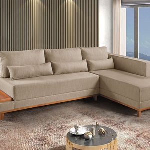 Sofá de Canto 4 Lugares com Chaise M-174 2,56m Molas Bonnel Almofadas Soltas Linho Estofados Martins