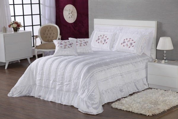 Kit Cobre Leito Magnific Meu Lar Casal Queen Cetim Amassado Com 7 Peças - Branco - 1