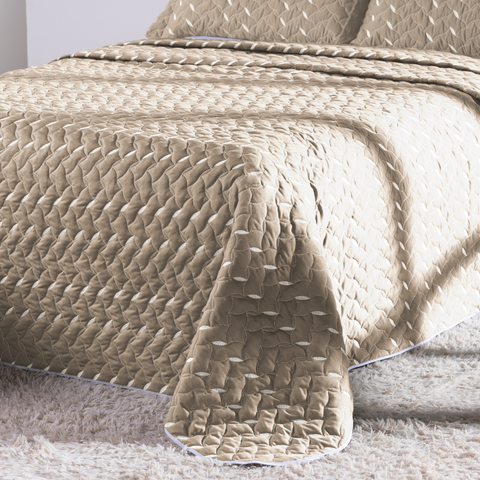 Kit 3 Pçs Cobre Leito Casal King Heitor Hipercal 400 Fios Bordado: Avelã