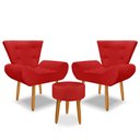 Ver imagem 2 de Kit 2 Poltrona Emilia +puff Redondo Decorativo:vermelho
