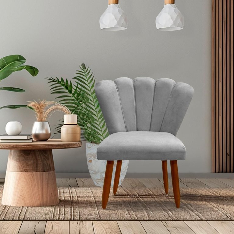 Poltrona Cadeira Pétala Penteadeira - Dritex:suede Cinza