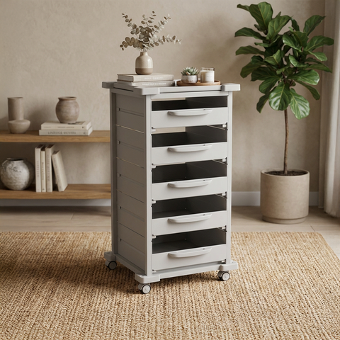 Carrinho com 5 Gavetas para Organização em Qualquer Ambiente com Rodinhas