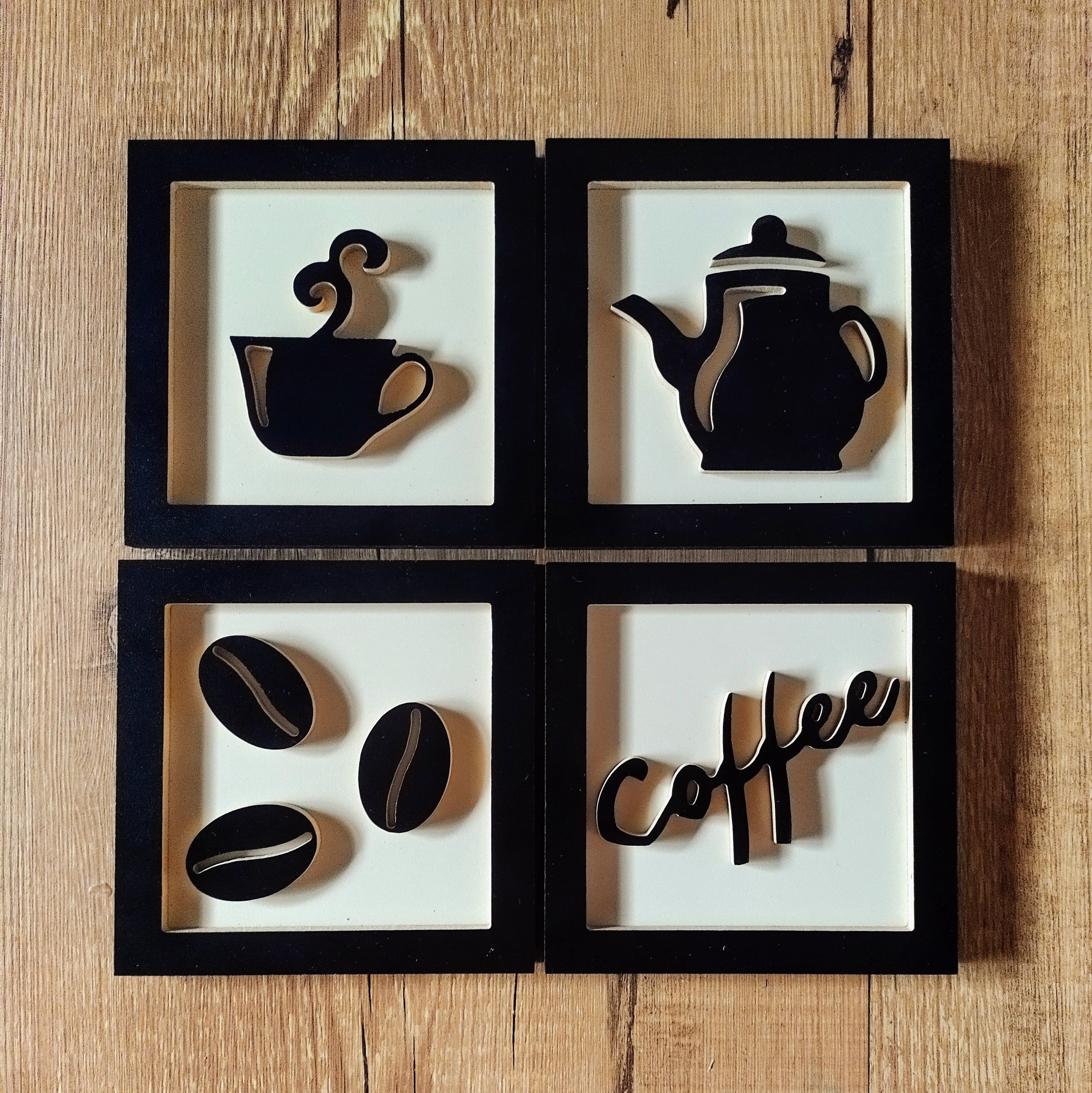 4 Quadros Decorativos Cantinho do Café MDF em Relevo:Bege - 2