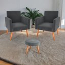 Ver imagem 1 de Conjunto Poltronas e Puff Iara Veludo Cinza
