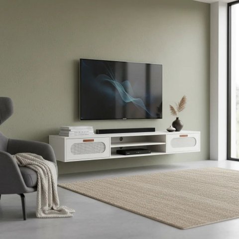 Estante Home Theater de Parede Suspenso Chique Duas Gavetas:branco