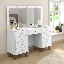 Penteadeira com Espelho e Leds Eloá Branca com Banqueta Patrimar - 7