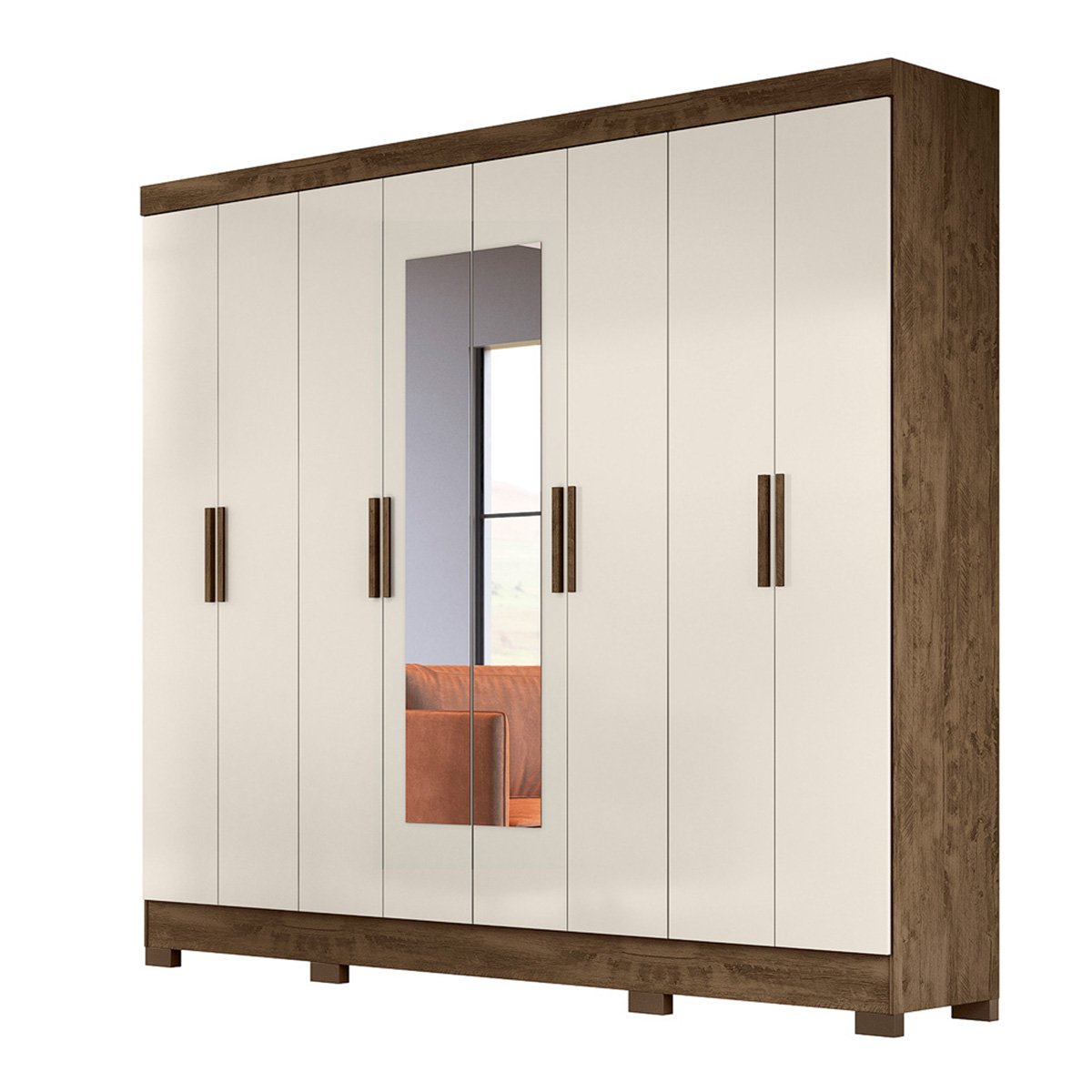 Guarda Roupa Diplomata 236cm 8 Portas Castanho Wood Off White com Espelho Moval - 7