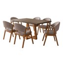 Ver imagem 1 de Mesa de Jantar Julia 1,60 Freijó Pés Cerejeira Madeira Maciça 6 Cadeiras Helen Design - Bege Linho