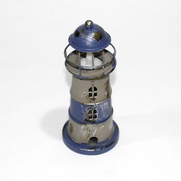Miniatura Decorativa de Metal Farol Azul Listrado 19 x 8 cm - 2