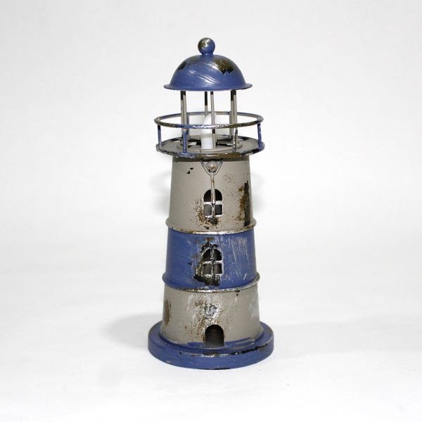 Miniatura Decorativa de Metal Farol Azul Listrado 19 x 8 cm - 1