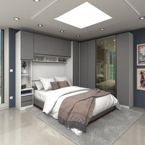 Quarto Completo de Canto Casal com 6 Módulos e Vidro Reflecta Prime Plus Luciane Móveis