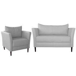 Conjunto Sofá 2 Lugares com Poltrona Pés Palito Lubbock Couro Branco - 1