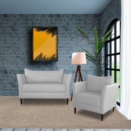 Conjunto Sofá 2 Lugares com Poltrona Pés Palito Lubbock Couro Branco - 7