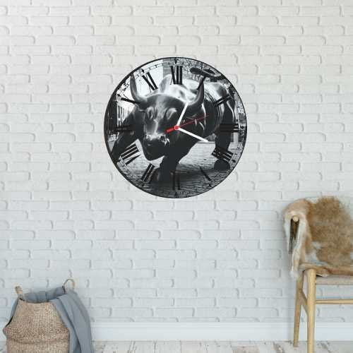 Relógio De Parede Decorativo Touro De Wall Street 25cm - 1