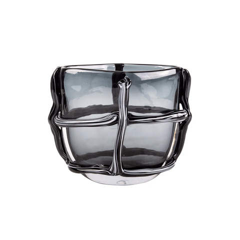 Vaso de Vidro Estilo Murano Fumê 21cm Od0167 Btc