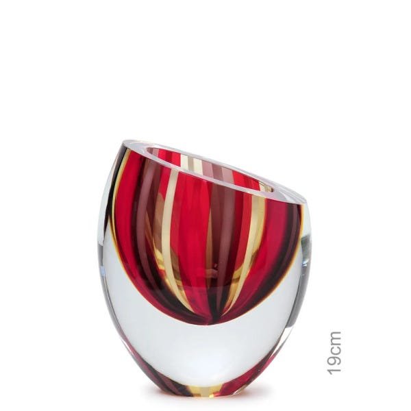Gota Baixa Diagonal com Bastões Vermelho, Roxo e Âmbar Murano Cristais Cadoro - 1