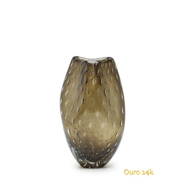 Vasinho Roca 2 Tela Fumê com Ouro Murano Cristais Cadoro - 1