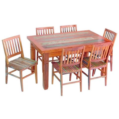 Conjunto Mesa de Jantar 1,5 M 6 Cadeiras Madri Madeira de Demolição com Pátina