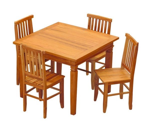 Conjunto Mesa de Jantar 80x80cm 4 Cadeiras Mineira Madeira de Demolição